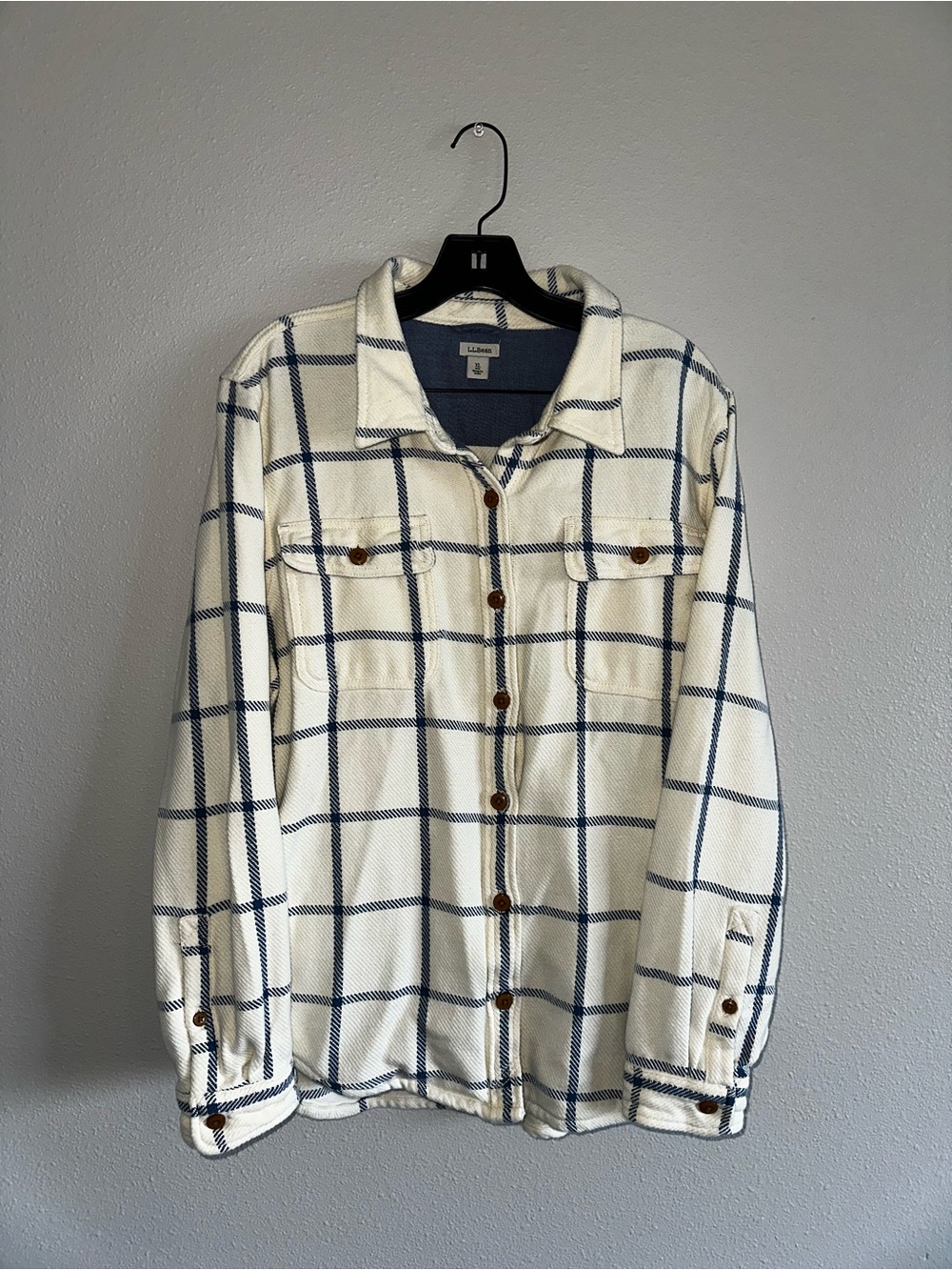 L.L. Bean Cream and Navy Windowpane Shirt Jacket